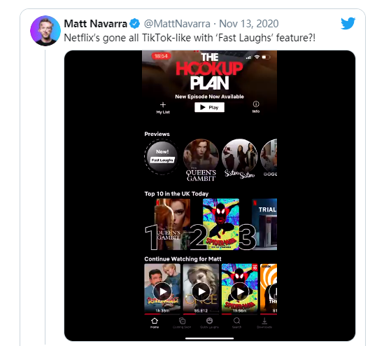 Netflix的最新实验是一个类似于TikTok的有趣视频feed