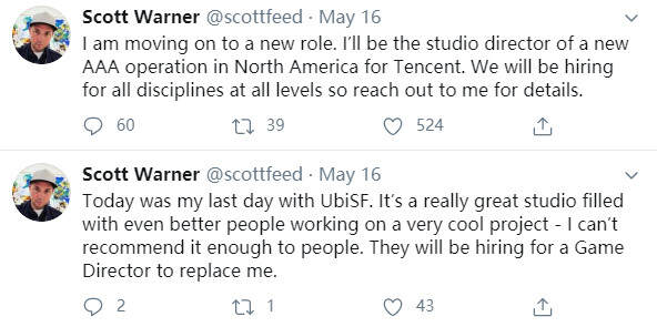 前育碧游戏总监加盟腾讯天美工作室 开发3A游戏