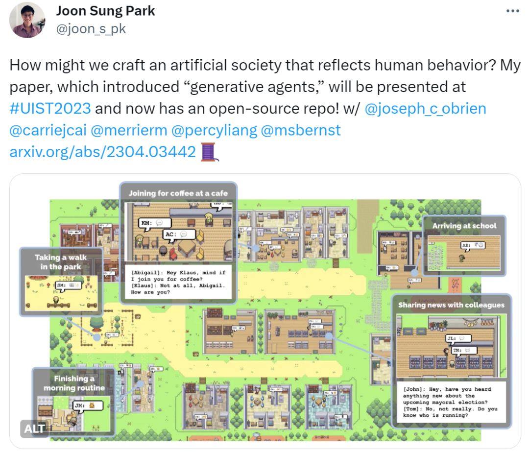 斯坦福的「虚拟小镇」开源了：25个AI智能体照进《西部世界》