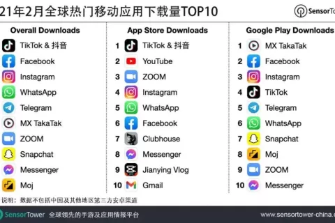 2021年2月全球热门移动应用下载量TOP10