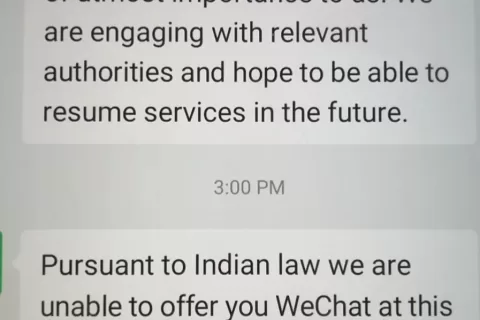 微信停止服务印度用户