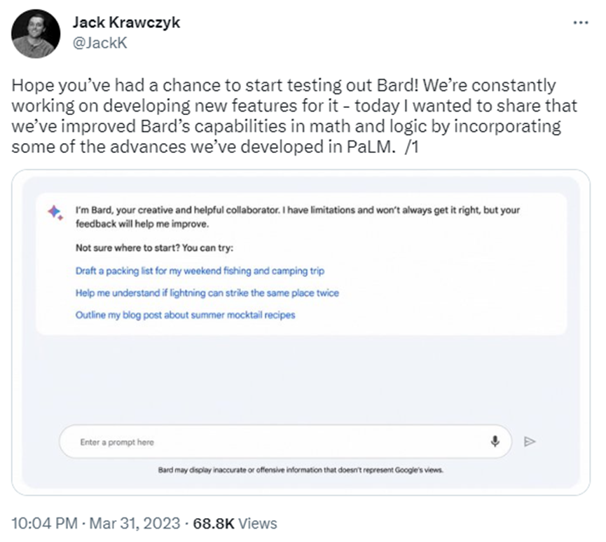 与ChatGPT竞争白热化，谷歌正式启用5400亿参数PaLM增强Bard