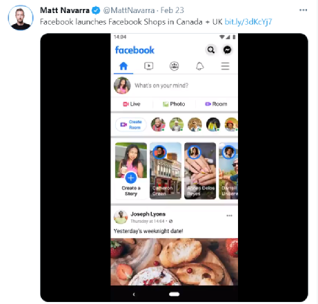 Facebook在英国和加拿大市场上线“商店”业务