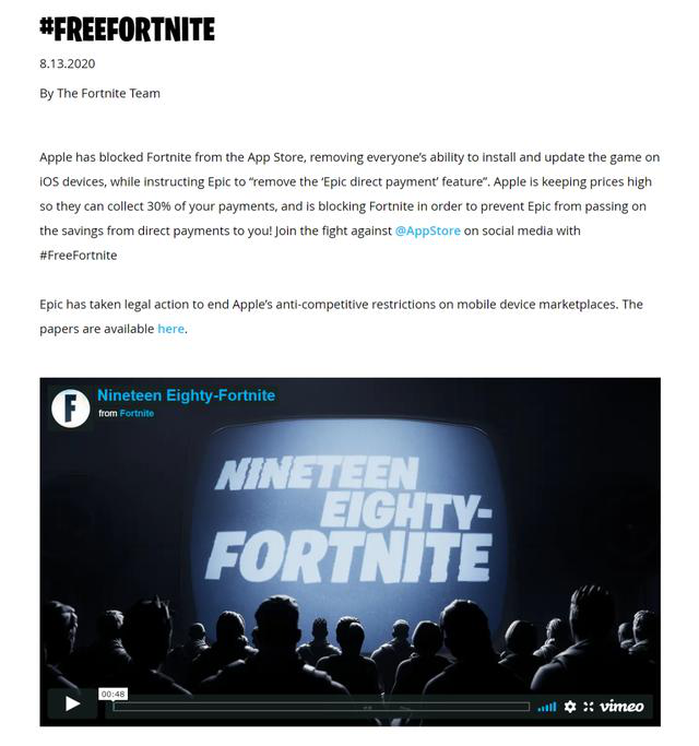 正面刚！苹果下架《堡垒之夜》，Epic起诉苹果商店抽成垄断