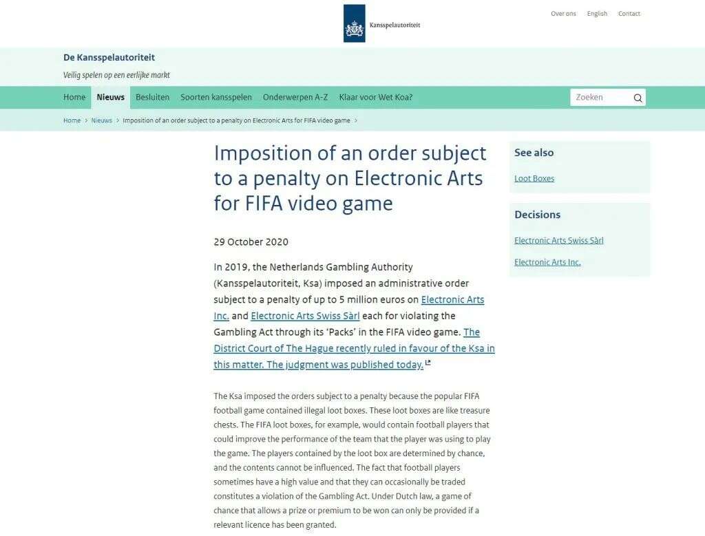 EA遭荷兰罚款1000万欧元！游戏“开宝箱”时间不多了