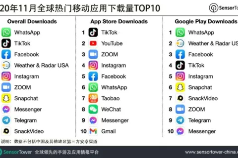 2020年11月全球热门移动应用下载量TOP10