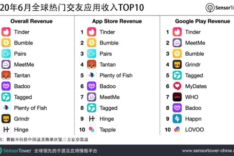 2020年6月全球热门交友应用收入TOP10