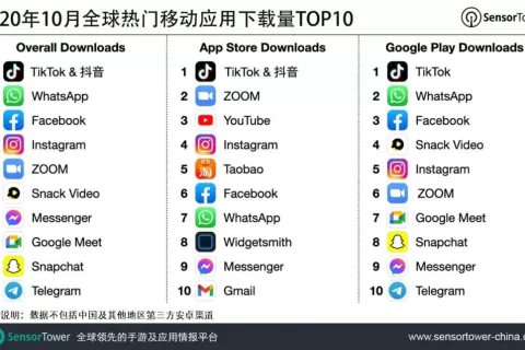 2020年10月全球热门移动应用下载量TOP10