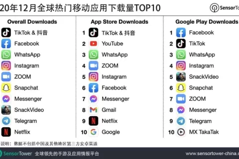 2020年12月全球热门移动应用下载量TOP10