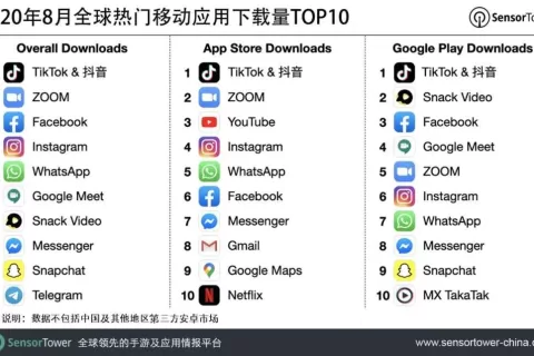 2020年8月全球热门移动应用下载量TOP10