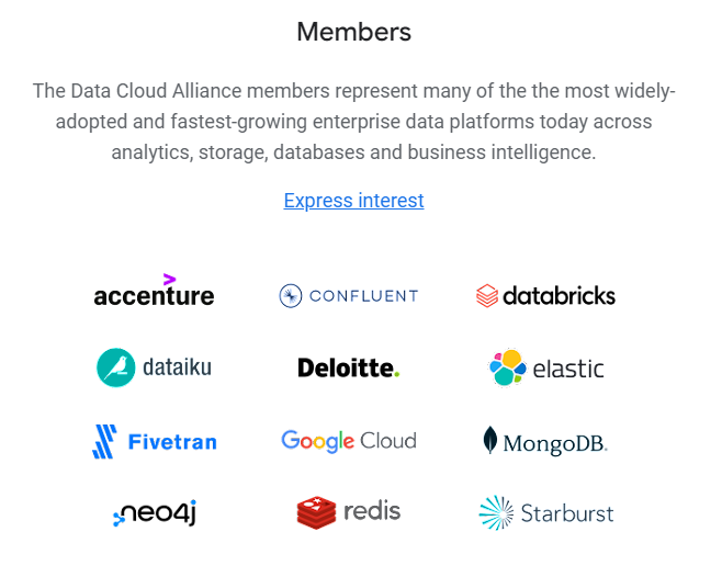 谷歌发起数据云联盟：Databricks、Fivetran、Redis等在列
