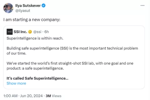 OpenAI前首席科学家成立，安全超级智能公司SSI