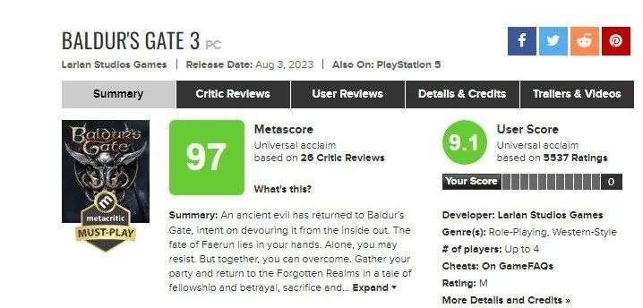 超越《王国之泪》的游戏出现了？M站媒体均分97，今年最佳！