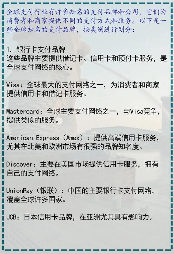盘点全球支付品牌