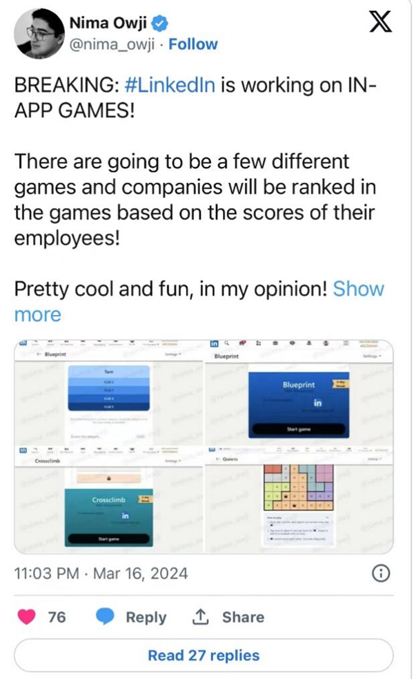 领英上线游戏功能：职业社交平台的新尝试