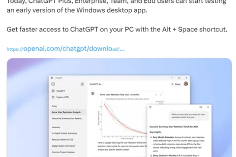 OpenAI开放ChatGPT Windows版本，可像Office那样使用了