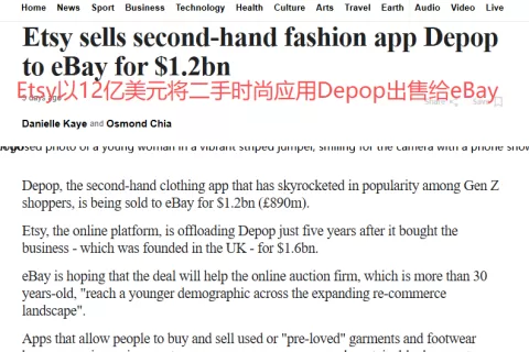 eBay斥资12亿美元收购Depop，抢占Z世代二手时尚市场