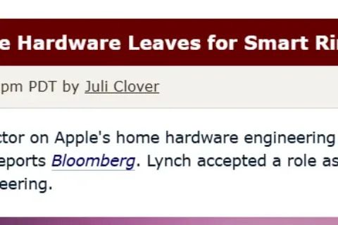 苹果家居硬件负责人跳槽智能戒指制造商Oura