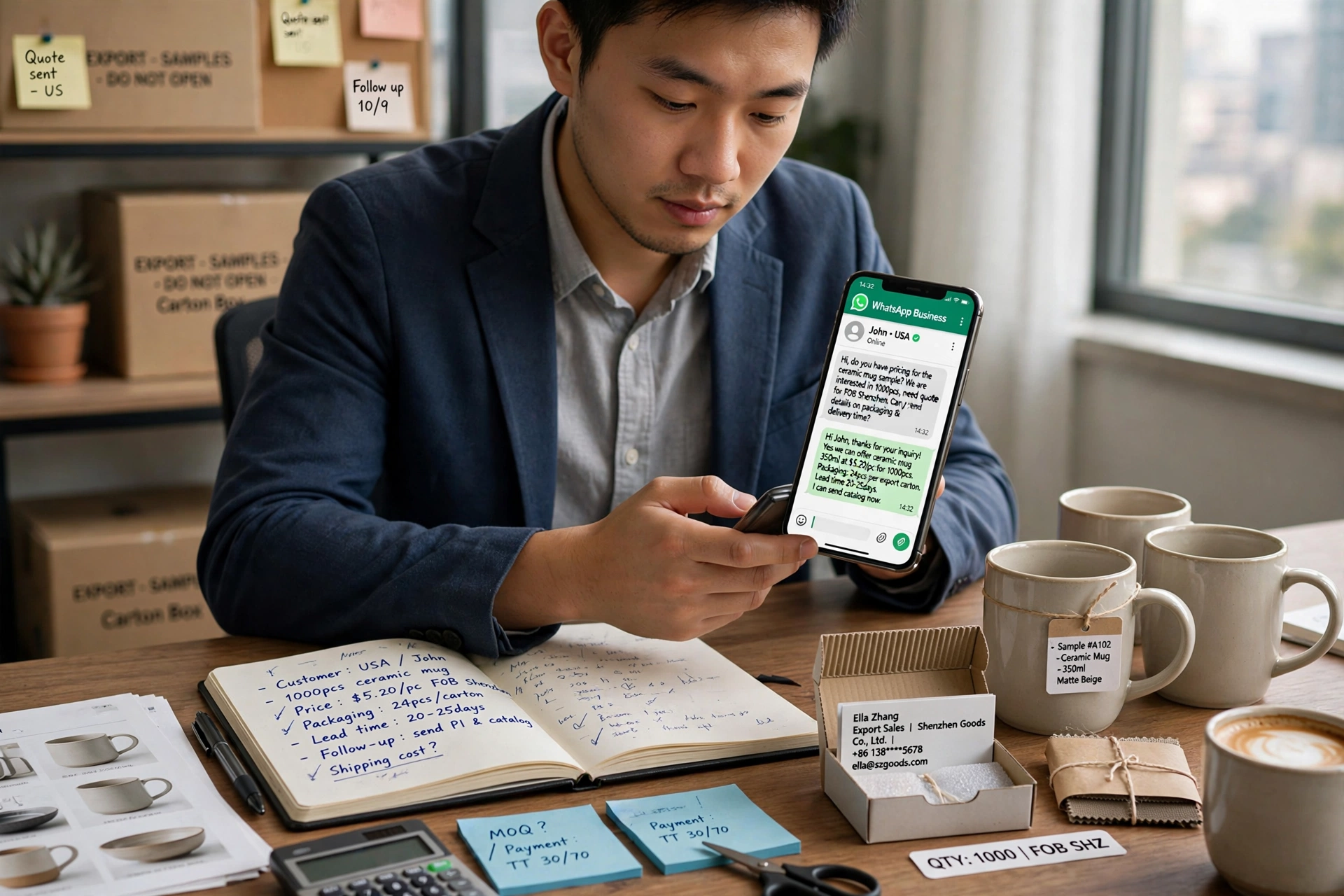 图：WhatsApp business做外贸询盘跟进，客户从咨询到下单都在一个窗口里完成。
